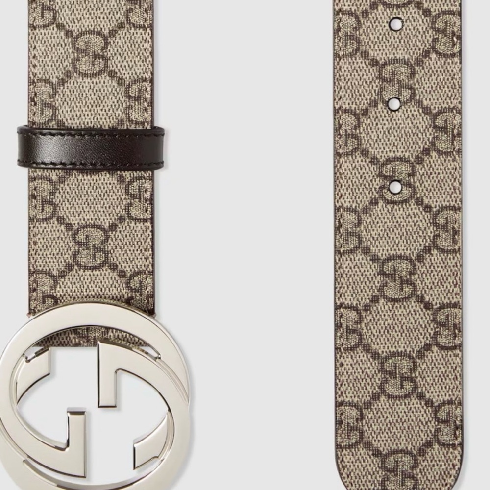 Gucci Beige and Brown Supreme Canvas Belt with Interlocking G buckle